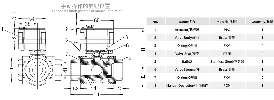 卧式三通黄铜微型电动球阀-零部件材质表.jpg